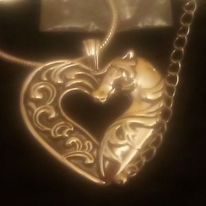 Silver Heart Horse Pendant Necklace